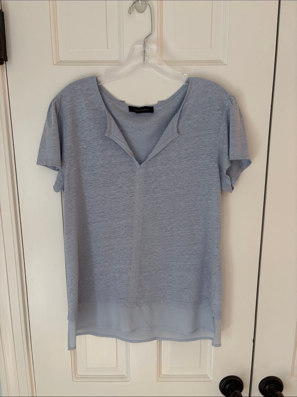 Sanctuary Light Blue Linen Women's Short Sleeve V-Neck Top